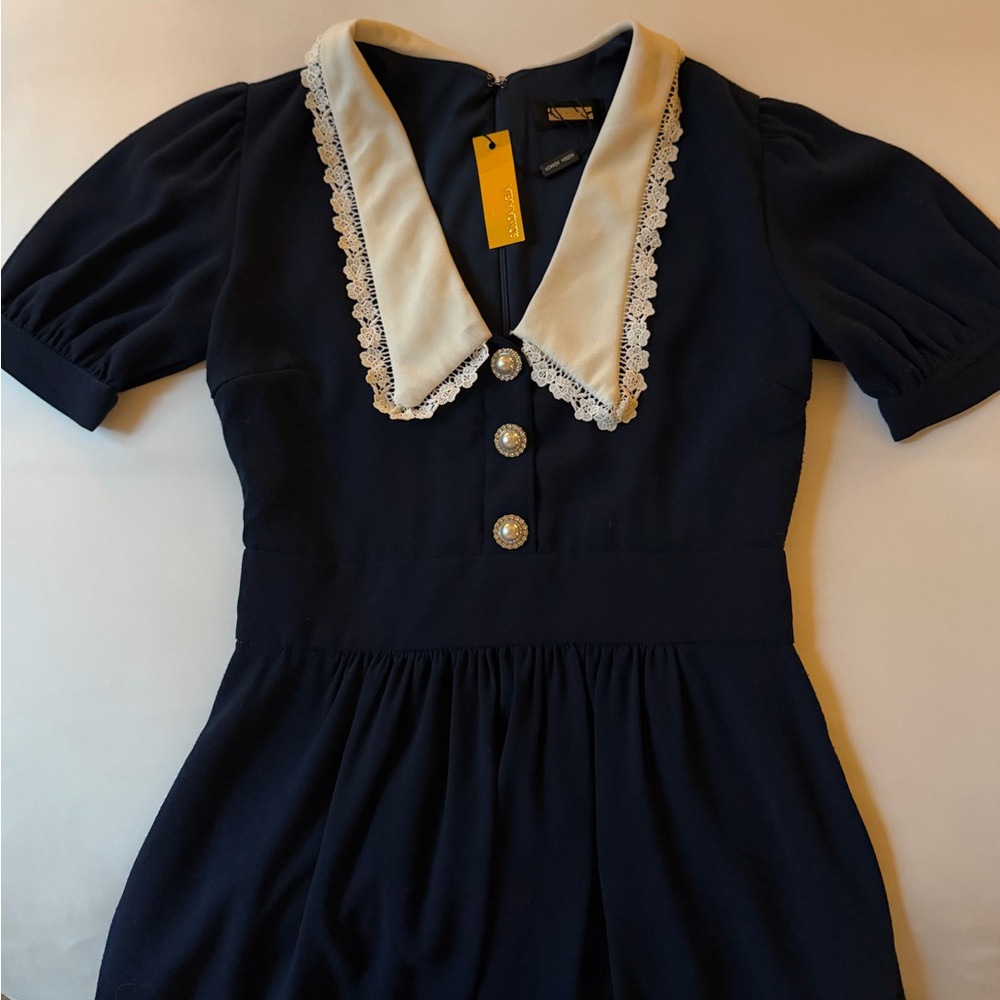 Alexia Admor Navy and Cream Midi Dress